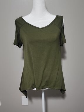 Olive Cold-Shoulder V-Neck Women’s Top